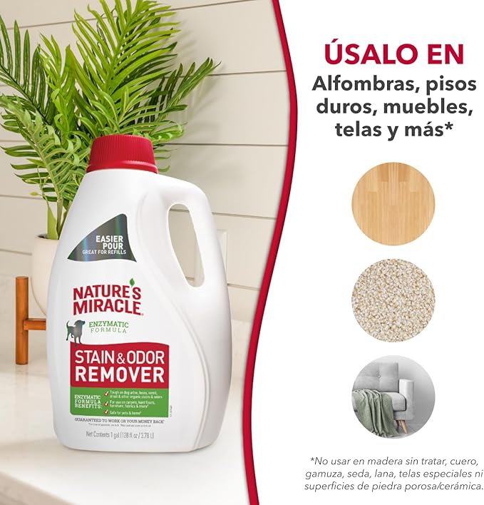 Nature’s Miracle® Stain & Odor Remover, Tough on Dog Urine, Feces, Vomit, Drool and Other Organic Stains and Odors, 1 Gallon