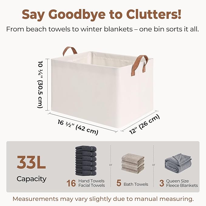 StorageWorks Storage Bins, Shelves Baskets for Organizing, Large Fabric Closet Organizers with Handles, Metal Frame, Natural Color, 2-Pack
