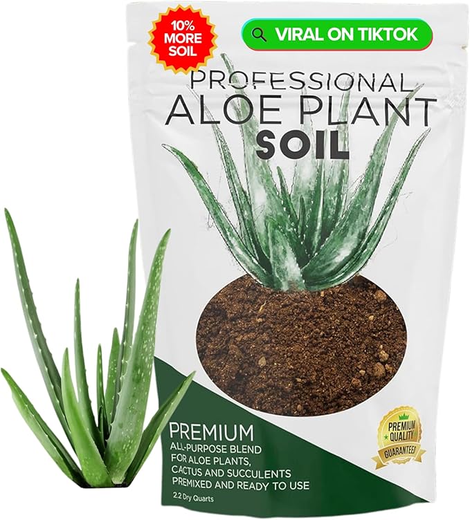 Professional Aloe Plant Soil Mix Large 2.2 Quarts Ready to Use, Premium Potting Soil for Aloe Vera Cactus Succulent Plants, Fast Draining Blend Pinebark Peat Course Sand Indoor Made in USA