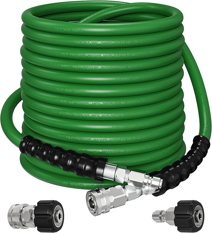 SITIMIMIL® 3/8 Pressure Washer Hose 50FT Hot Water - Commercial Grade 4800PSI Steel Wire Braided, Ultra Flexible & Kink Resistant, Quick Connect Fits Most Brands, for Home & Professional Use Green