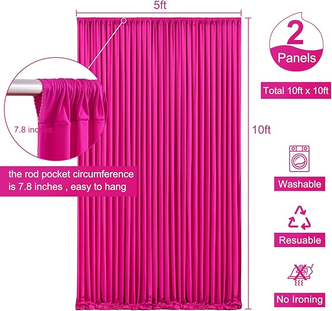10x10 Fuchsia Backdrop Curtain for Parties Birthday Party Wrinkle Free Hot Pink Photo Curtains Backdrop Drapes Fabric Decoration for Wedding 5ft x 10ft,2 Panels