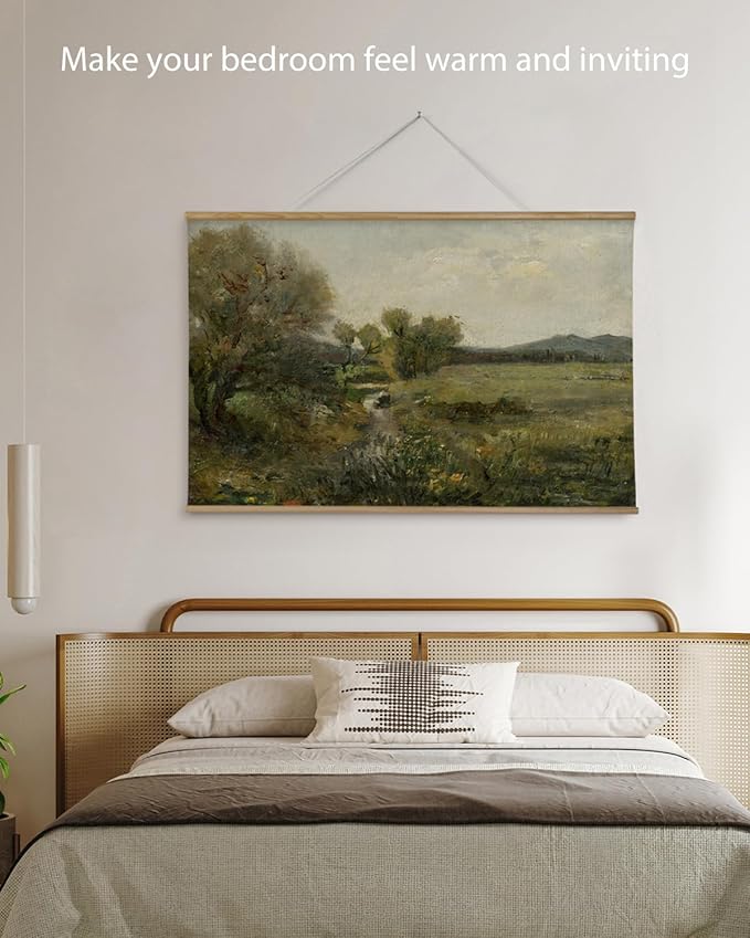 ARPEOTCY Extra Large Vintage Framed Wall Art, 36x54 Inch Creek Forest Landscape Hanging Framed Canvas Prints Scroll Wall Art Decor for Living Room Bedroom, Retro Scenery Pictures Above of Bed