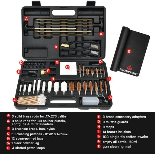 GLORYFIRE Universal Gun Cleaning Kit - Elite Brass Rods & Brushes for Pistol, Handgun, Shotgun