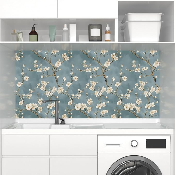 Vintage Floral Wallpaper Peel and Stick Blue White Flowers Contact Paper Vinyl