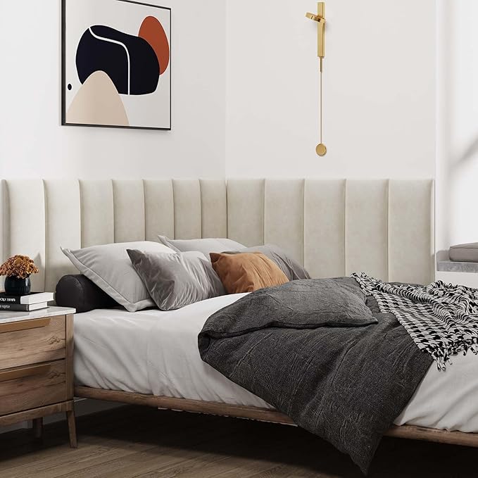 IFNOW Wall Mounted Upholstered Headboard Queen, 3D Peel and Stick Soundproof