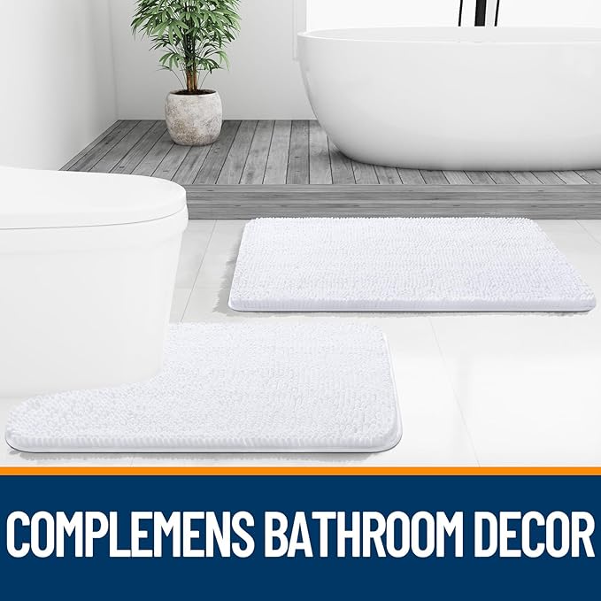 OLANLY Bathroom Rugs 59x24, Extra Soft Absorbent Chenille Bath Rugs, Rubber Backing Quick Dry, Machine Washable Bath Mats for Bathroom Floor, Tub and Shower, Home Decor Accessories, White