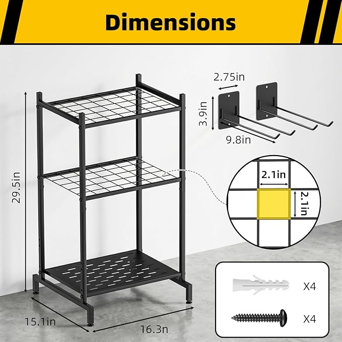 Garden Tool Organizer with 2 Pack Wall Mounted Racks, Holds 35+ Long-Handled Tools, Heavy Duty Metal Yard Tool Storage Stand for Garage, Shed & Outdoor Organization, Black
