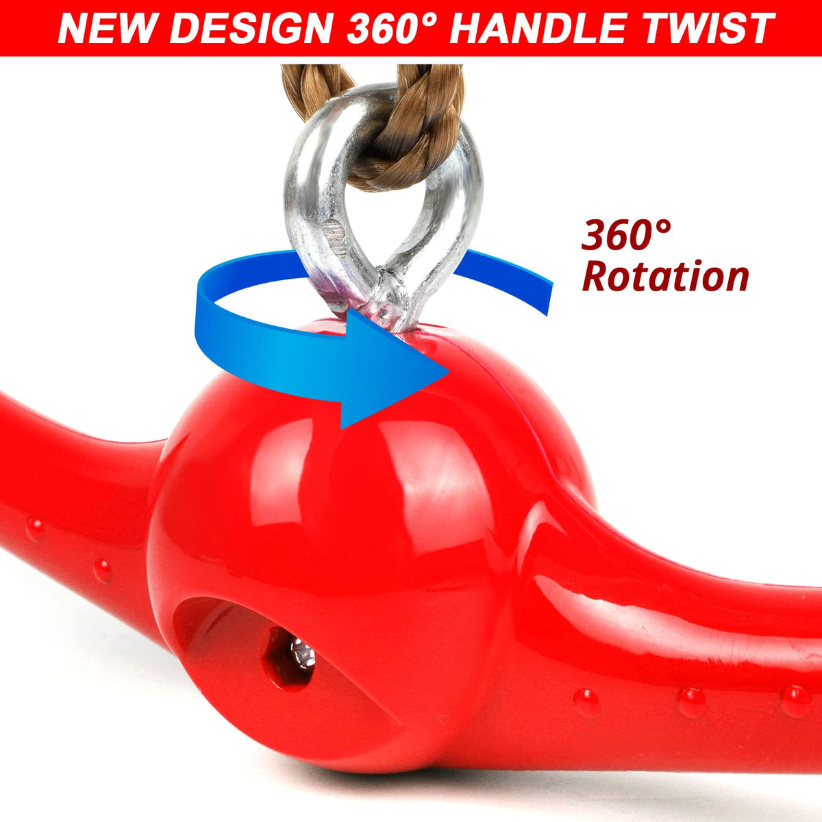 Ninja-Twister Swing Spins Set: Slackline Attachments - 360° Handle Twist-Spin Flips Toy Activate Ninja Powers Warrior Accessories Kids Hang Toys for Playground Backyard, Red