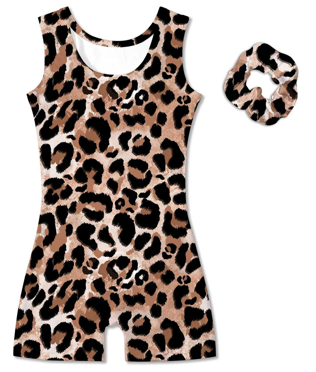 Vogseek Gymnastics Leotards for Girls Size 6 7 Brown Fashio Leopard Biketrad Sets with Hair Scrunchie Quick Dry Shiny Diamonds Classic Cute Girls Ballet Dancewear for Tumbling