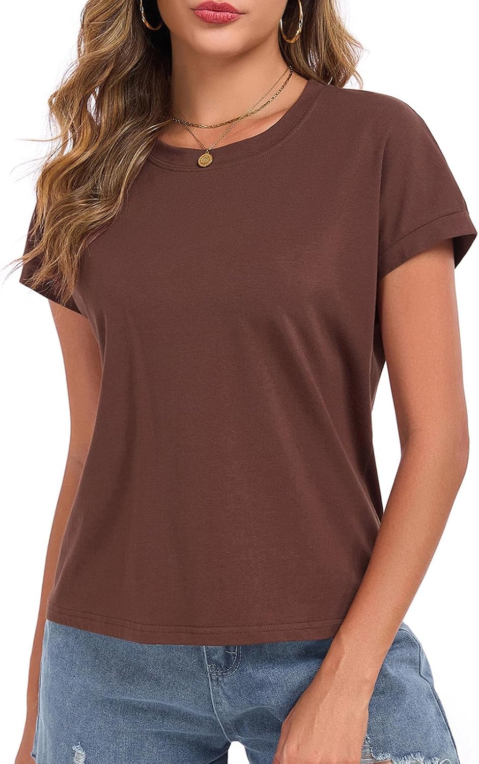 Skiennix Women's Cap Sleeve Cropped Tee - Loose Fit Cotton Crewneck Summer Blouse