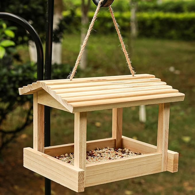 STARSWR Bird Feeders for Outside Hanging, Wild Bird Feeder House for Cardinals Finches Wooden Bluebird Feeder Mealworm Feeder Outdoor Wood Platform Bird House Feeder