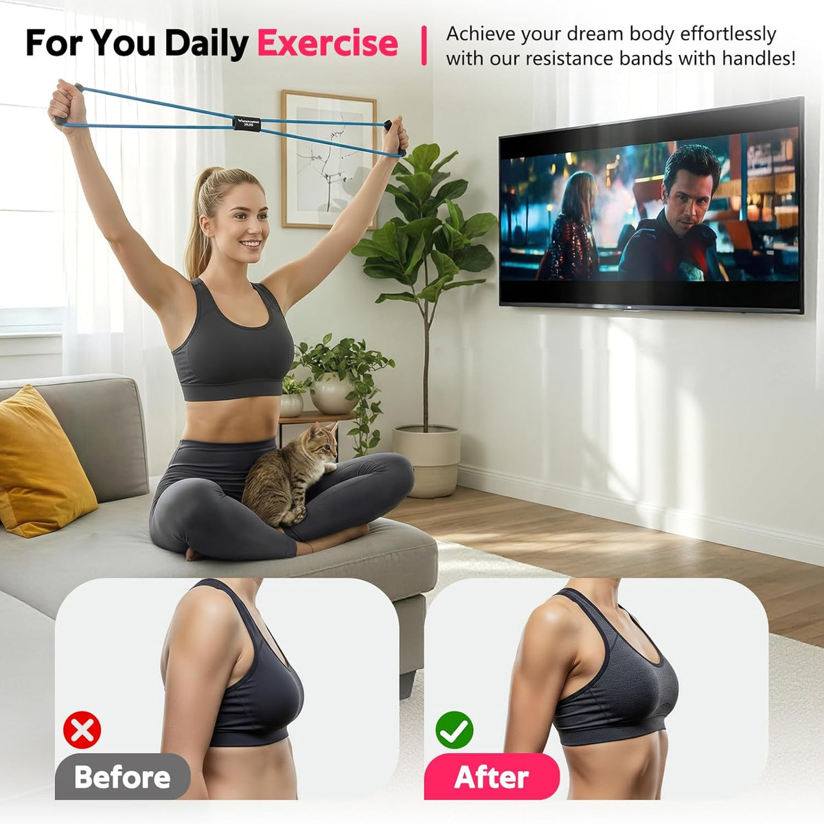 RENRANRING Figure 8 Resistance Bands - Set of 3 Fitness Exercise Tubes for Arm & Shoulder Stretch