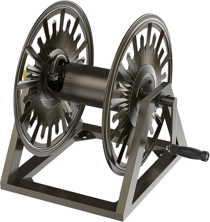 GOFORWILD Heavy-Duty Decorative Garden Hose Reel - Wall/Floor Mount with 200-Ft Capacity for 5/8 Hose Outdoor Hose Holder Winder for Lawn, Yard & Garden Storage