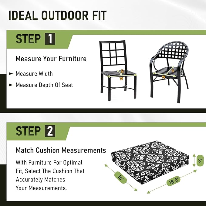 Basic Beyond Outdoor Chair Cushions Set of 6, Square Corner Outdoor Cushions for Patio Furniture, Water Resistant Patio Chair Cushions with 2 Ties, 18.5x16x3, Medallion
