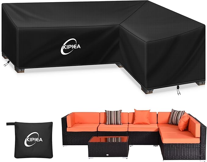 Kipiea Patio L-Shaped Furniture Sectional Sofa Covers, 420D Heavy-Duty Oxford Fabric Outdoor Sectional Cover with Windproof, Anti UV, No Tears, No Fading (Right Facing 98"x79"L x 33.5" D x 31" H)