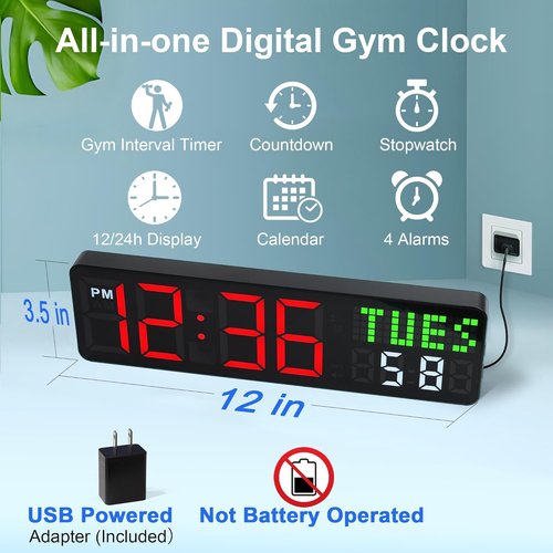 LUCORB Gym Clock Timer - Versatile Workout Clock with Remote Control | 5 Display Modes, 4 Alarms