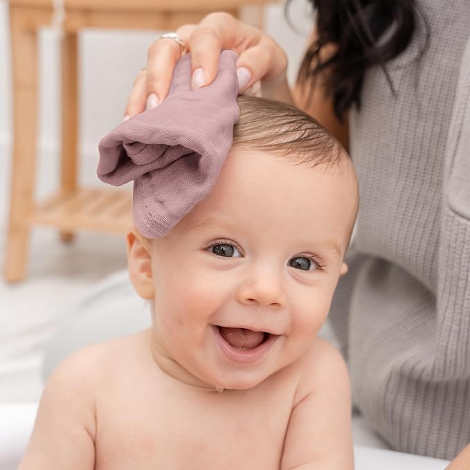 Comfy Cubs Muslin Baby Washcloths 10 Pack - Soft 6-Layer Cotton Wash Cloths for Sensitive Skin - 10"x10" Large, Gentle, Absorbent Infant Essentials for Newborn and Toddlers - Mauve