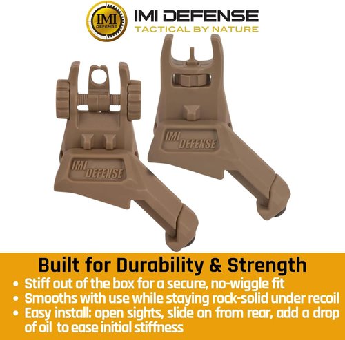 IMI Defense TFS Flip-Up Iron Sights - Polymer Backup Sight Set with Dual Aperture & 45-Degree Offset (FDE)