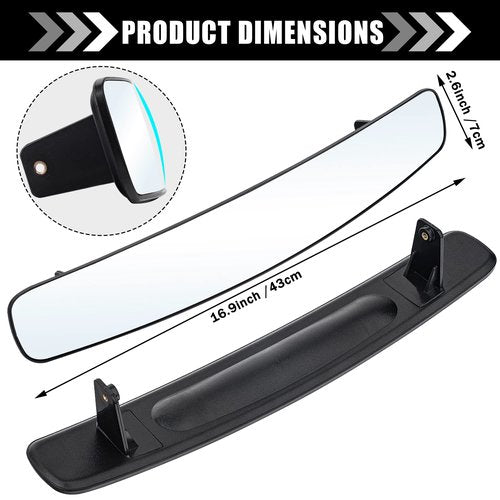 Golf Cart Rearview Mirror - 16.5 Inch Long & Wide Panoramic Golf Cart HD Clear Convex Center Rear View Mirror Fit for EzGo, Yamaha, Club Car