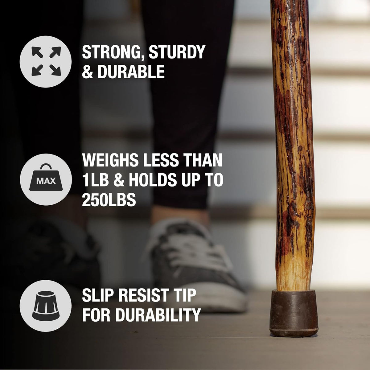 Rustic Hickory Walking Stick with Safari Handle - Handmade in the USA for Men & Women