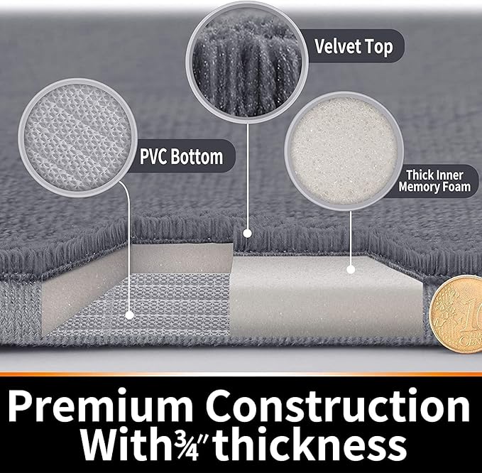 Yimobra Memory Foam Bath Mat, Super Soft Absorbent Bathroom Rug Non Slip, Quick Dry, Machine Washable Floor Carpet for Tub Shower, Home Decor Accessories, 24x17, Silver