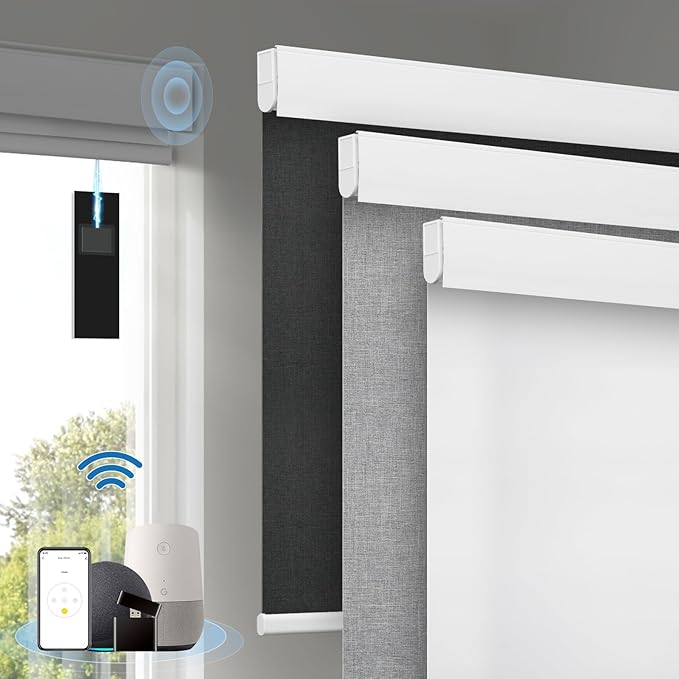 Motorized Blinds with Remote, Cordless Smart Blinds with Valance Cover