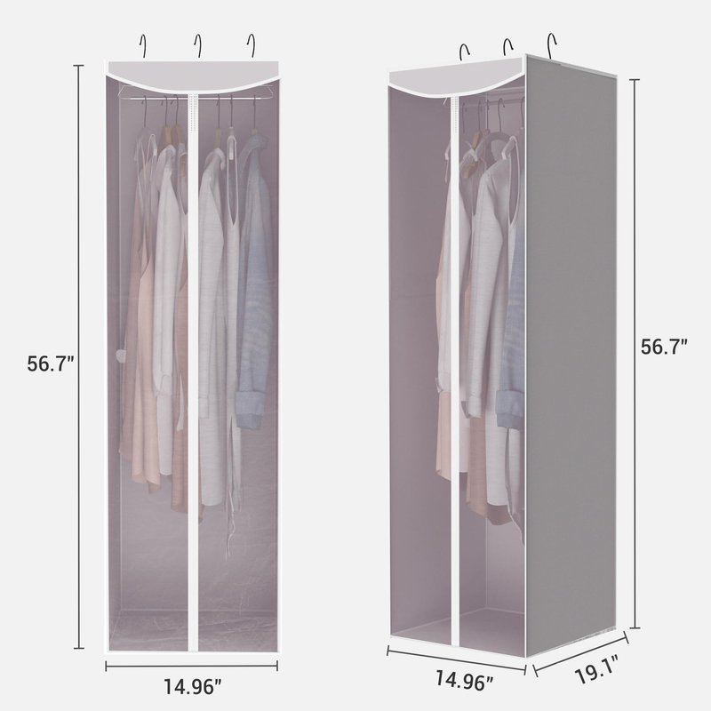 STORAGE MANIAC 2-Pack Hanging Garment Bag, Long Garment Cover for Closet, Clear Garment Bags for Storage, Large Garment Storage Bag for Dresses, Suits, Zipper Cover with Sealed Clear Window, Grey