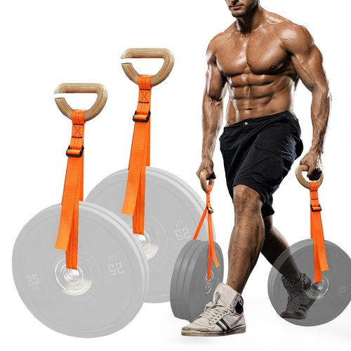 J Bryant Farmer Walk Handles with Reinforced Wooden Grip & Adjustable Heavy-Duty Straps Strength Training Carry Handles for Weight Plates Grip, Core & Endurance Workout Equipment