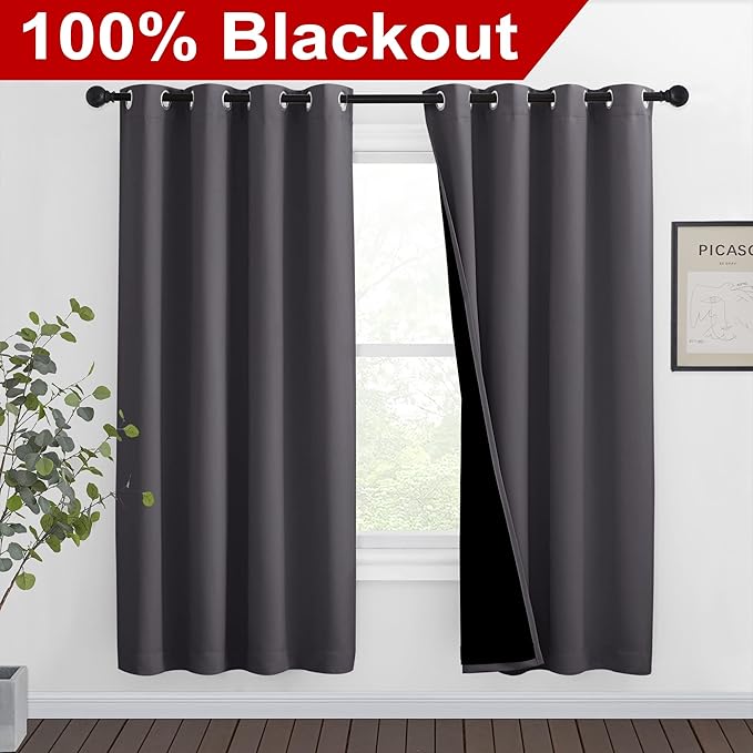 NICETOWN Grey Full Shade Curtain Panels, Pair of Thermal Insulated & Energy