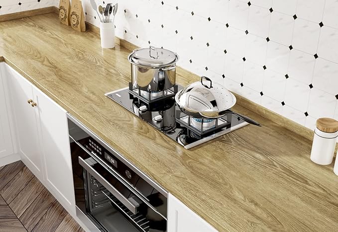 WESTICK Glossy Brown Wood Contact Paper Self Adhesive Wooden Wallpaper Kitchen