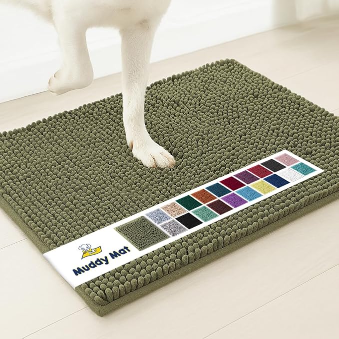 Muddy Mat® | Super Water Absorbent Door Mat Indoor, Microfiber Quick Dry Chenille Entryway Rug, Slip Resistant Front Door Mat, Indoor Mats for Entryway, Machine Washable Pet Rug, Army Green 48"x72"
