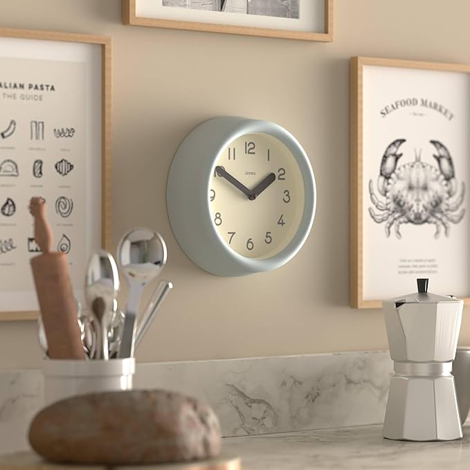 JONES CLOCKS® Fuze wall Clock | Small Round Clock | Pale Blue | Playful Modern