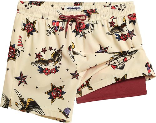 Maamgic Men's Swim Trunks - 5.5 Inch Quick-Dry Board Shorts with Compression Liner & Zipper Pockets