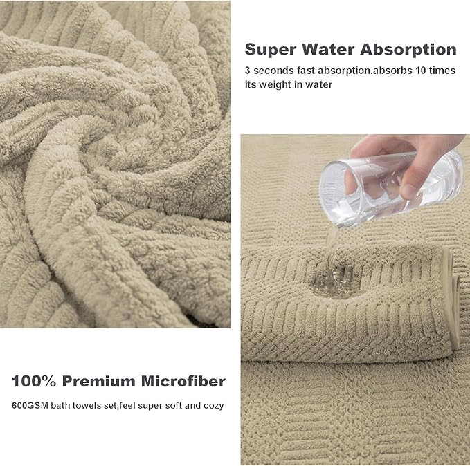 8 Piece Oversized Bath Towels Set Camel,2 Extra Large Bath Towel Sheets,2 Hand Towels and 4 Washcloths 600 GSM Highly Absorbent Quick Dry Towels Set for Bathroom Hotel