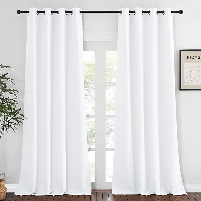 NICETOWN 50% Blackout White Living Room Curtain 108 inches Long