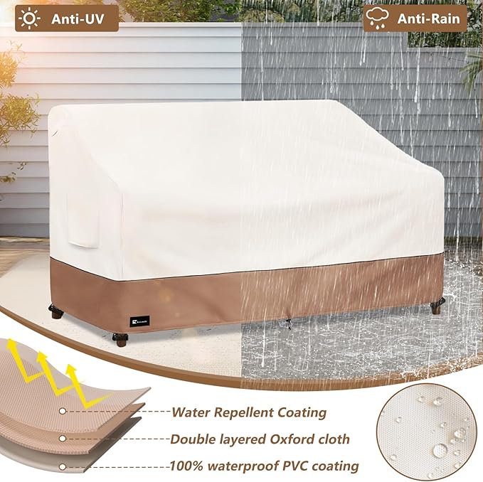 Outdoor Couch Cover for Patio Furniture - Heavy Duty Waterpoof All-Weather 3-Seater Patio Sofa Cover, 58"x32"x31" (Beige) ﻿