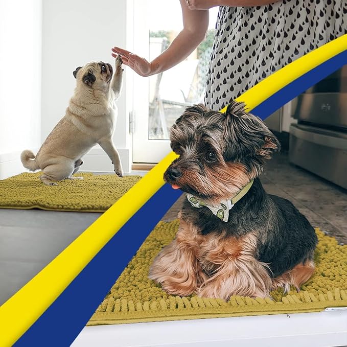 Muddy Mat® | Super Water Absorbent Door Mat Indoor, Microfiber Quick Dry Chenille Entryway Rug, Slip Resistant Front Door Mat, Indoor Mats for Entryway, Machine Washable Pet Rug, Mustard 18" x 28"