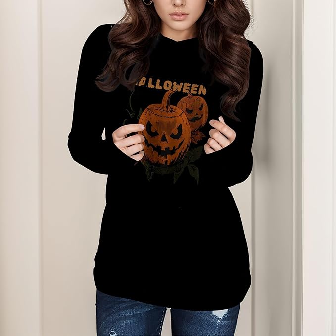 Halloween Sweatshirts For Women Long Sleeve Spooky Graphic Sweatshirts Pumpkin Pullover Halloween Party Club Wear