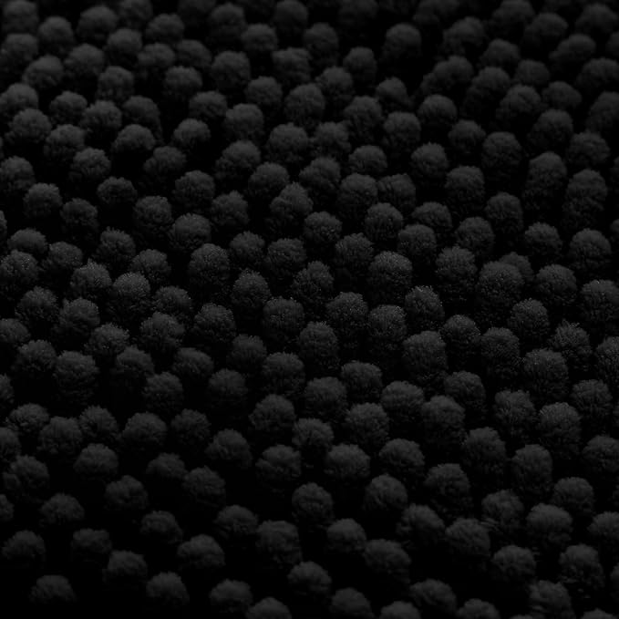 HOMEIDEAS 3 Pieces Bathroom Rugs, Extra Large Ultra Soft Non Slip Absorbent Chenille Toilet Bath Mat Set (Black)