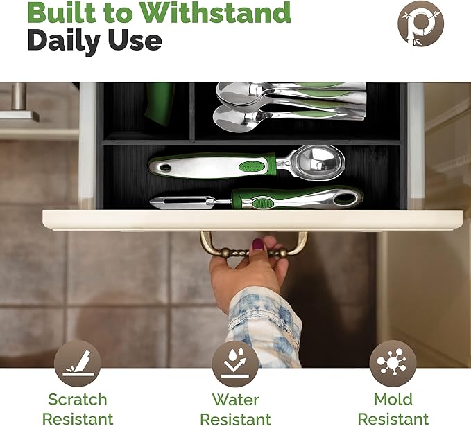 silverware tray organizer?€? Flatware Utensil Cutlery Silverware Holder for Drawer ?€? Small Extra-Deep Wooden Kitchen Drawer Organizer Divider for Spoons Forks Knives (6-Slots, Black)