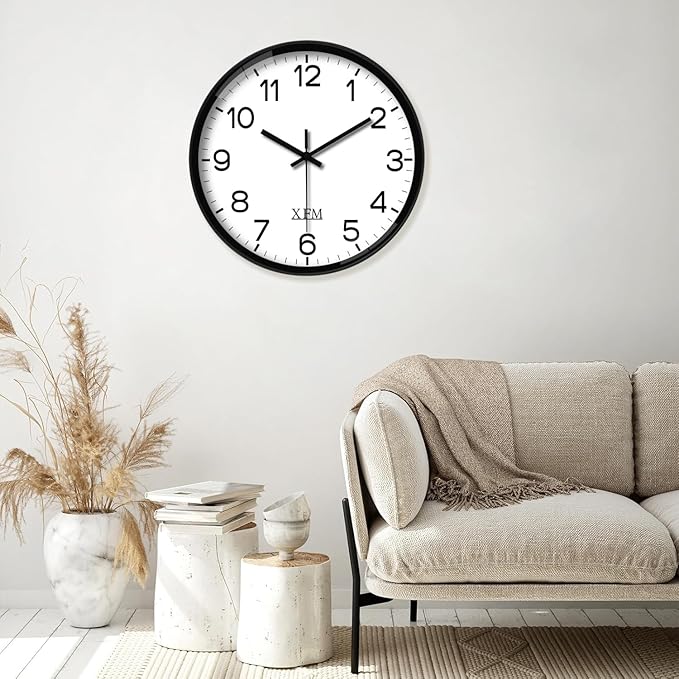XFM Large Wall Clock Black Silent Wall Clocks Battery Operated 16 Inch Modern
