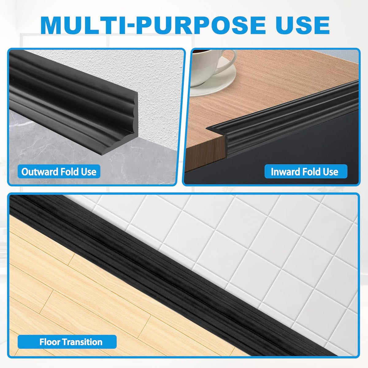 Wall Corner Protector Peel and Stick Corner Trim Molding Flexible Inside & Outside Wall Edge Guard Self Adhesive Moulding Trim for Edge Use, Black, 2.3” W x 10’ L