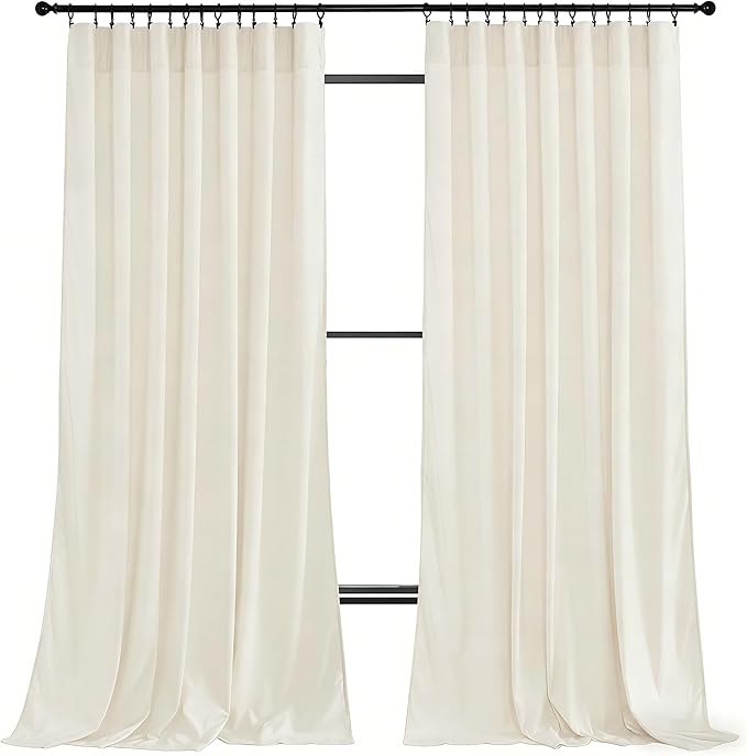 NICETOWN Ivory White Velvet Curtains 108" Length