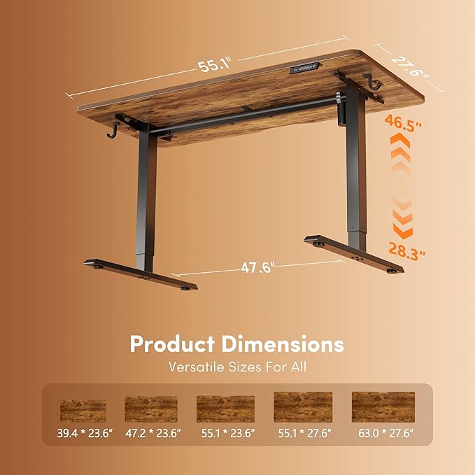 FEZIBO Standing Desk, 55×28 Inches Electric Height Adjustable, Sit Stand Up, Computer Office Desk with Splice Board, Black Frame/Rustic Brown TOP