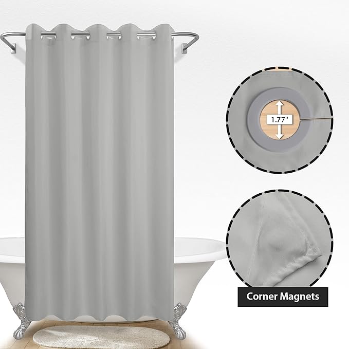 Extra Long No Hook Grey Shower Curtain or Liner Soft Microfiber - 84" Length Fabric Shower Curtain Liner Set, Machine Washable & Water Repellent, Gray, 71x86