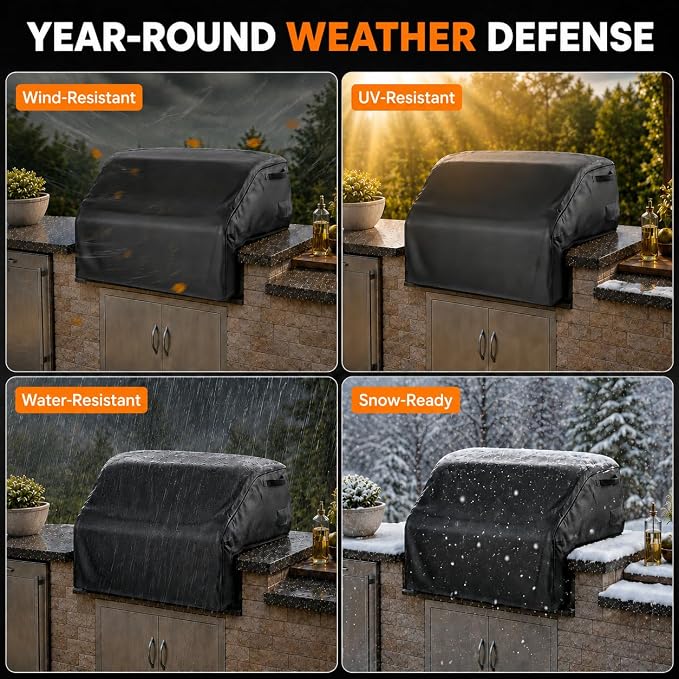 Grisun 45 Inch Built-in Grill Cover for Bull Built in Gas Grills 42-45 inch, Grill Cover for Outdoor Grill, Bull Outdoor Kitchen & Grill Head Cover, Heavy Duty Waterproof BBQ Grill Cover with Handle