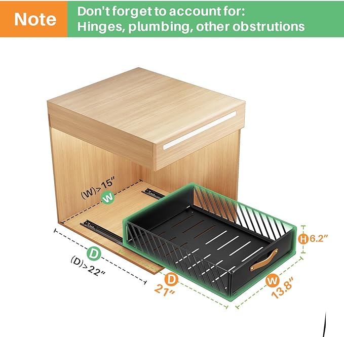 Pull out Cabinet Organizer Fixed with Adhesive Nano Film,Heavy Duty Slide out Pantry Shelves Drawer Storage,Sliding Mesh Cabinet Basket with Handle for Kitchen, Bathroom,Home, 13.8"W X 21"D X6.2"H
