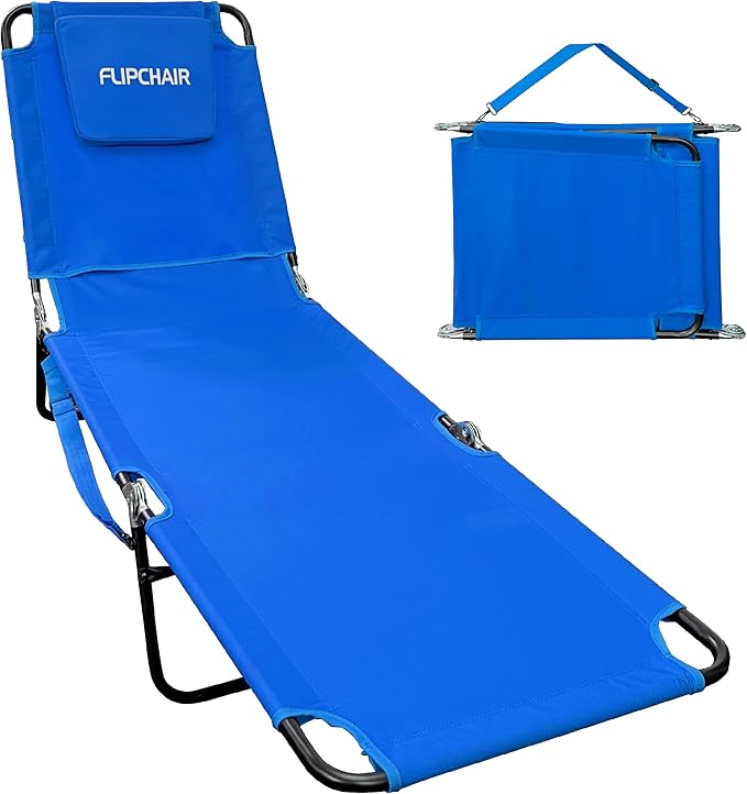 EASYGO Products Pool Chair Chaise Lounge 2 Legs Support Polyester Material Reclining Backrest Head Rest Pillow Great for Beach, Home, Backyard, Outdoor, Patio, Pool, Camping, Lawn or Deck Color TAN