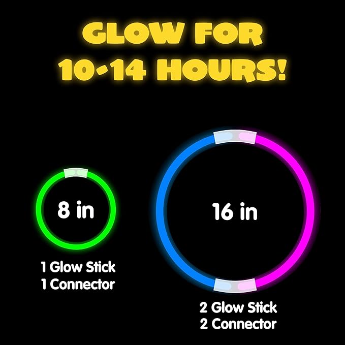 JOYIN 1000 Pcs 8" Glow sticks Bulk Party Favors Pack, Neon Glow in the Dark Party Supplies, Light Up Necklaces and Bracelets with Connectors, Christmas, Halloween, Football, Birthday Decorations
