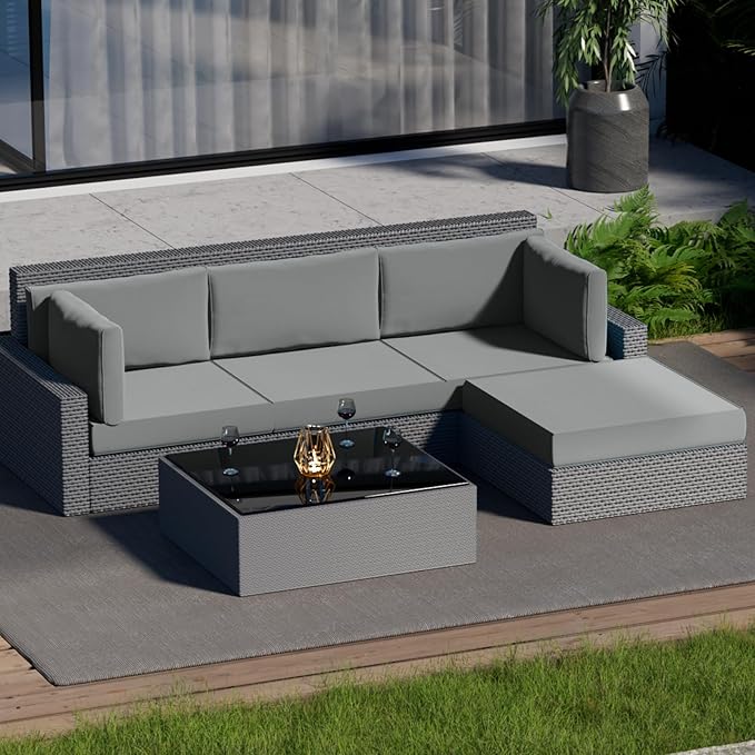 9 Piece Outdoor Patio Waterproof Cushion Covers, Fits 4-Seat Wicker Rattan Sectional Couch Chair Furniture Cover Replacement Set - Fade-Resistant Patio Cushion Covers with Zipper